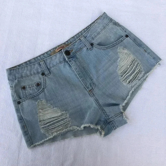 Highway Jeans Pants - Highway Jeans Distressed Hi Waist Denim Shorts 29
